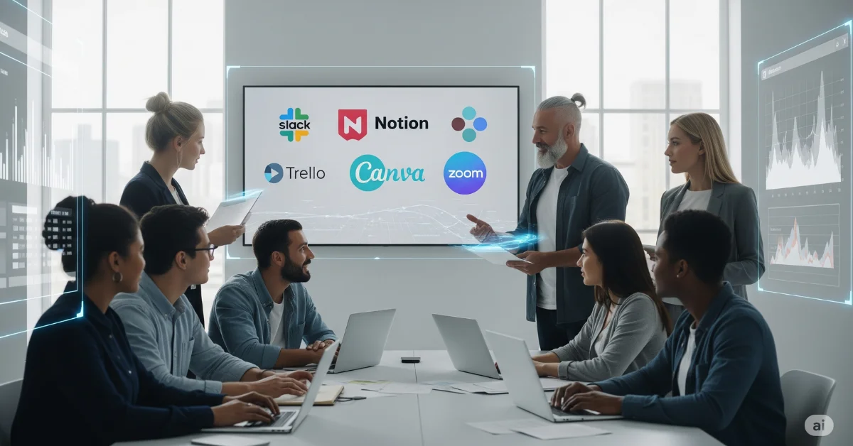 Startup team using top SaaS tools in 2025