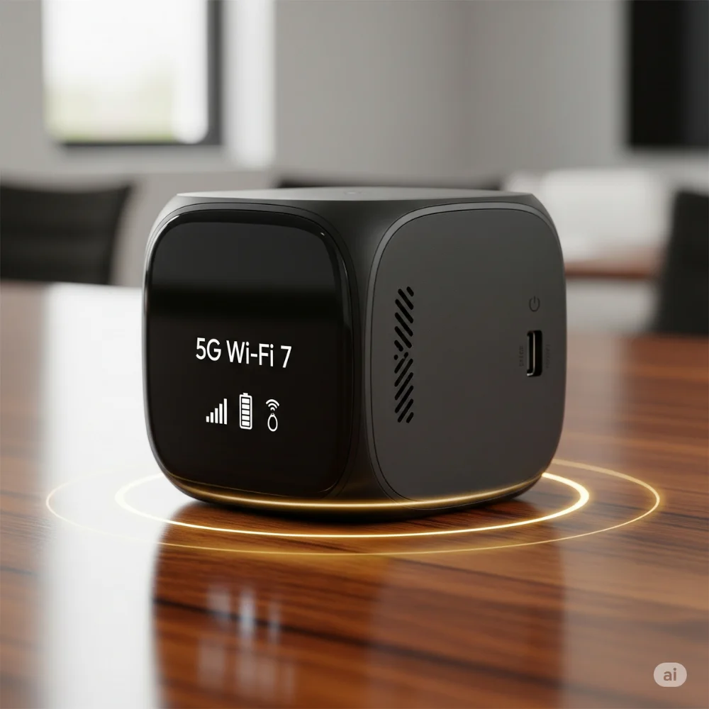  Compact black cube mobile wifi 7 router