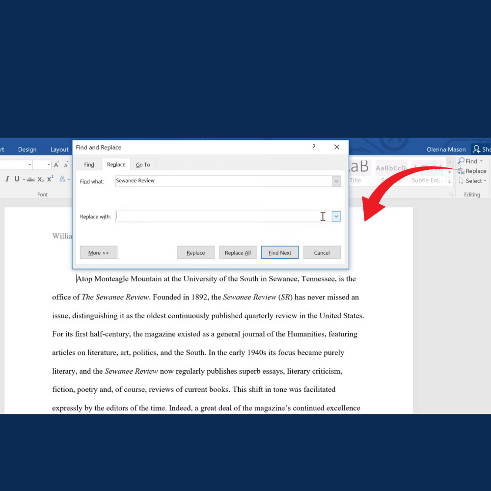 Image showing how to update text formatting in Word without changing the actual words