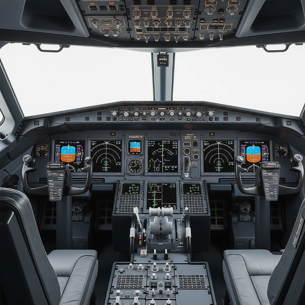 A319neo cockpit with digital displays and modern controls