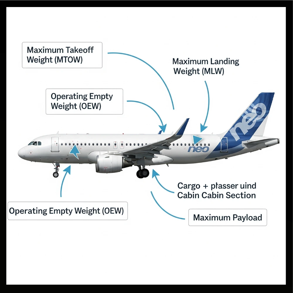 A319neo infographic showing detailed weight specifications