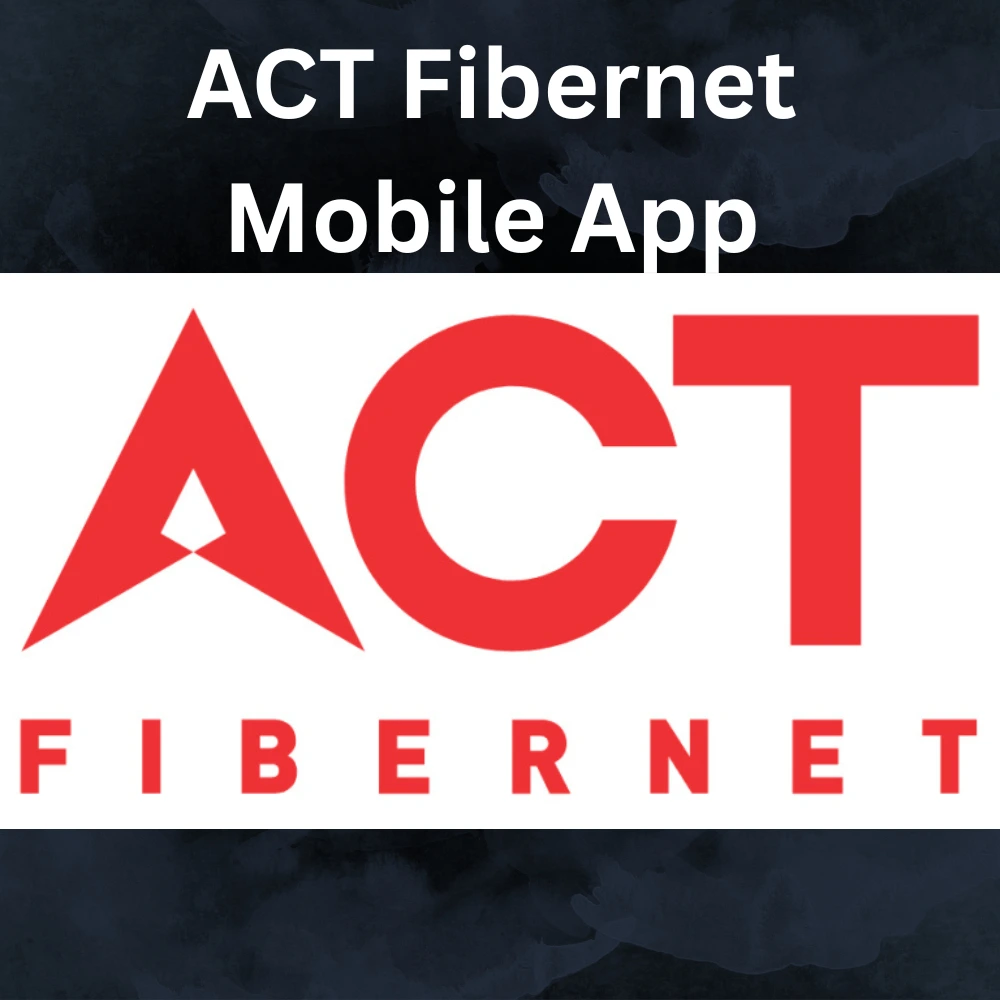 ACT Fibernet mobile app interface displayed on a smartphone screen showing options for bill payment, support tickets, and internet usage tracking.