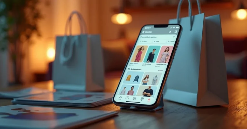 AI-powered shopping assistant interface on a smartphone with product recommendations.
