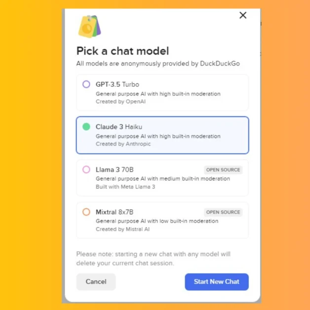 Access private AI chat with DuckDuckGo model selection