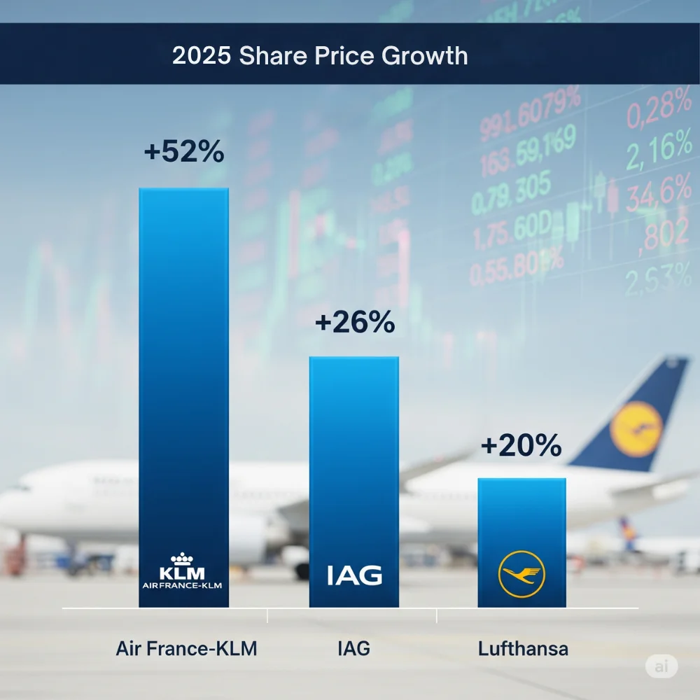 Bar graph of 2025 airline stock price growth