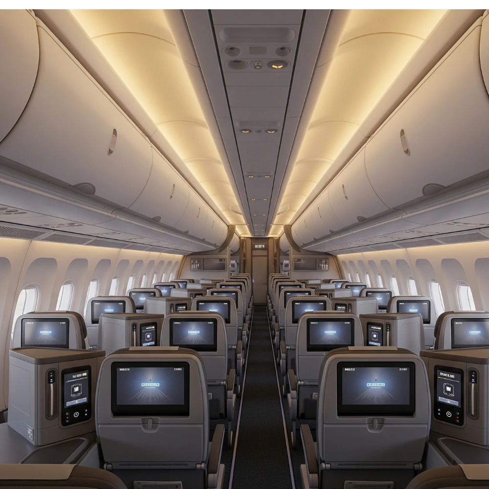 Airbus Airspace cabin with mood lighting and comfort features