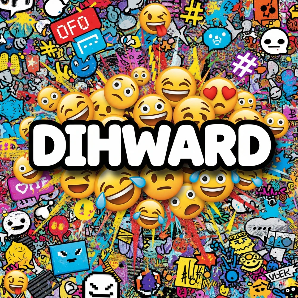 “Dihward” text with funny emojis and chaotic meme vibes