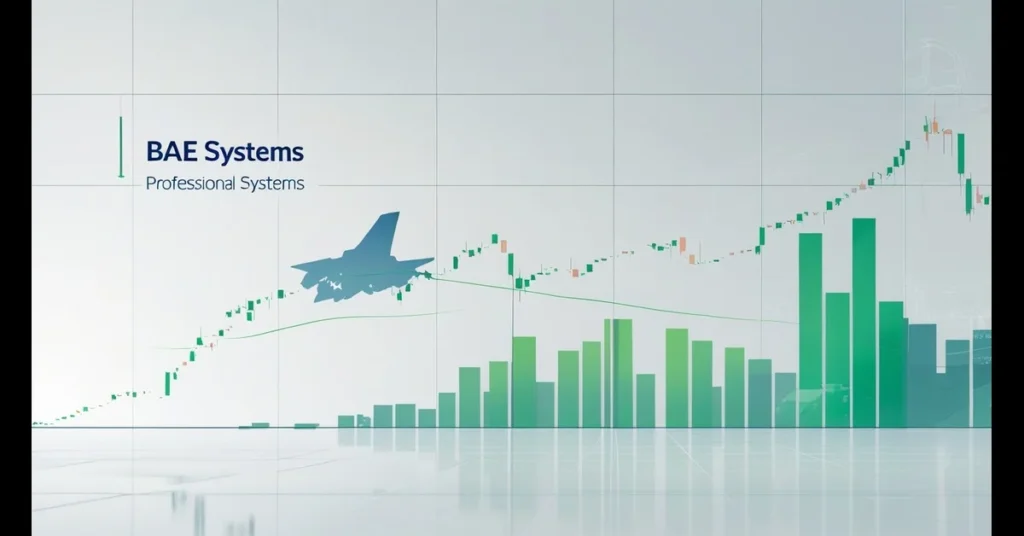 BAE Share Price chart with upward trend and aerospace-themed background.