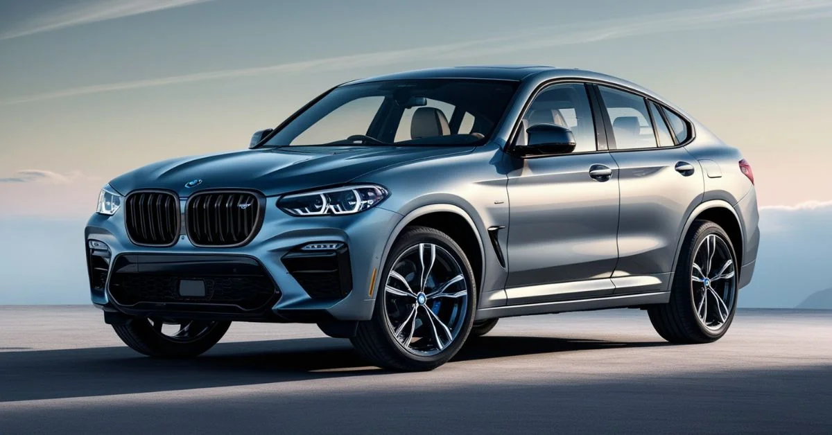 Side-front view of a silver BMW X4 parked under a clear sky, showcasing its sleek coupe-style design, iconic kidney grille, and sporty alloy wheels.