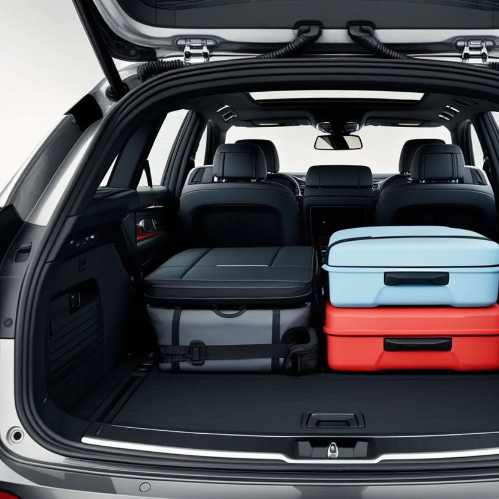 BMW X4 cargo space with rear seats folded, showcasing luxury SUV storage capacity, versatile trunk design, and practical luggage space.