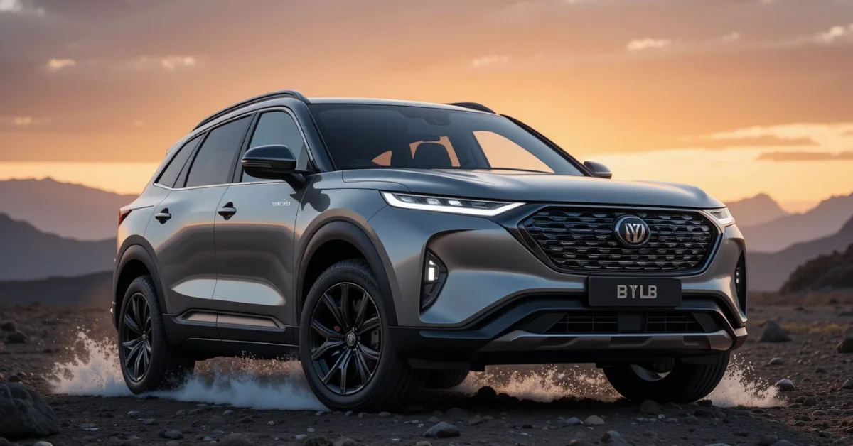 BYD U8 electric SUV parked in rugged terrain, showcasing its bold design and luxury features