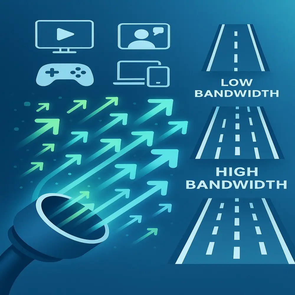 Illustration showing bandwidth with narrow vs. wide highways
