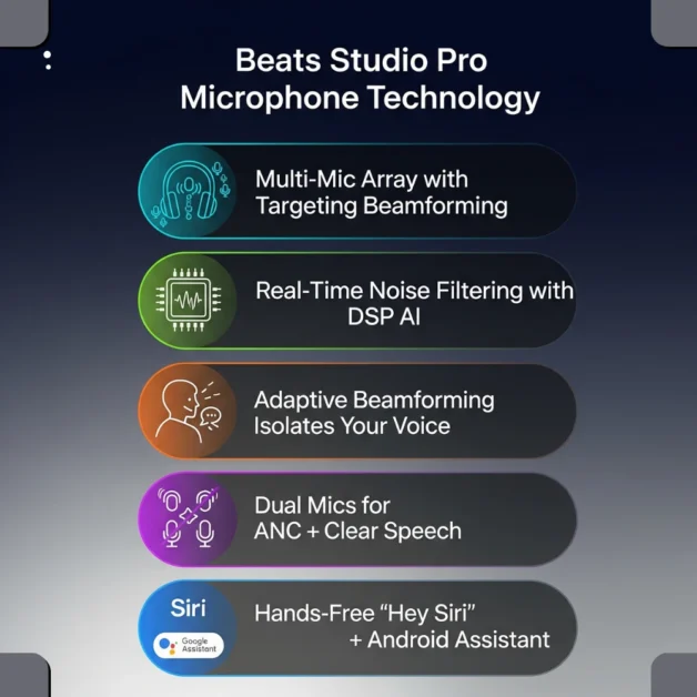 Beats Studio Pro mic tech with DSP, ANC, and voice support
