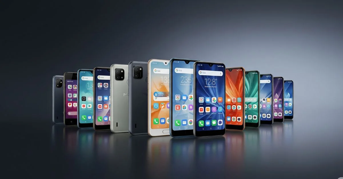Best budget smartphones 2025 displayed realistically with sleek design and colorful screens.