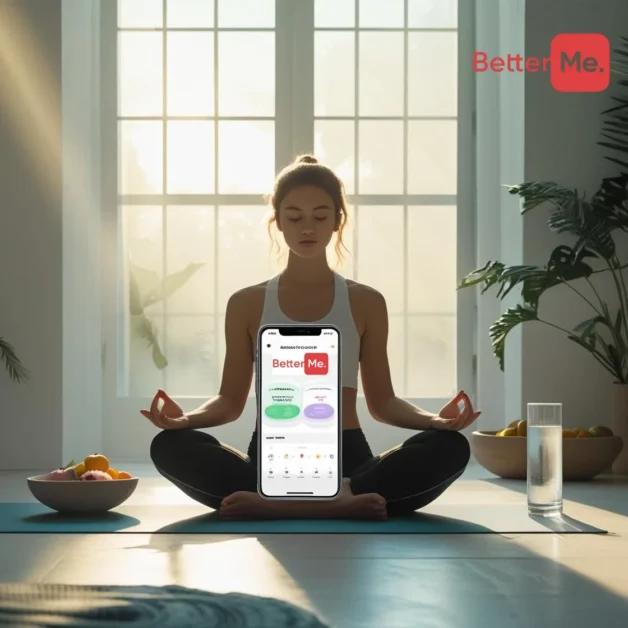 Person using all-in-one wellness app for meals and fitness.