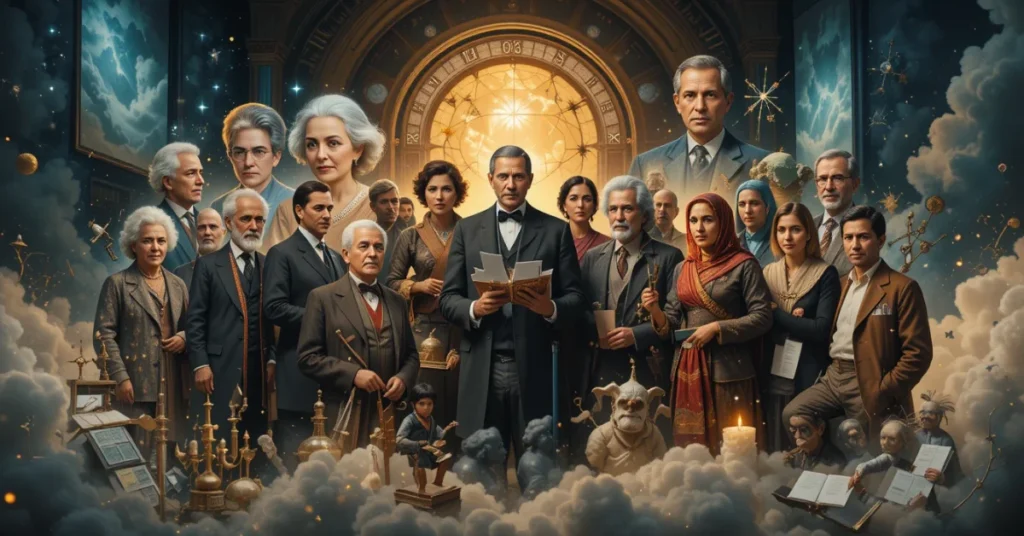 Collage of inspiring world-changing famous figures