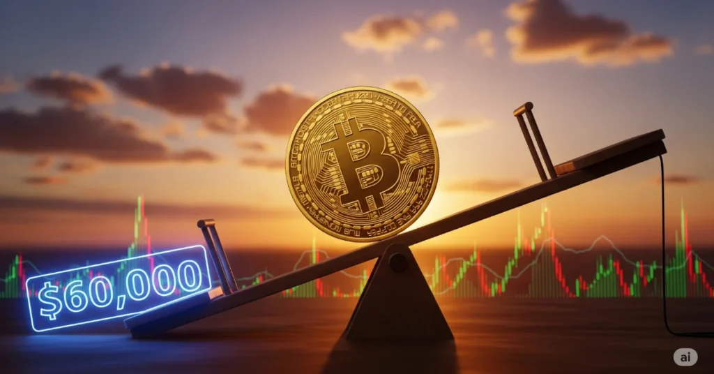 Bitcoin tipping down toward $60K on seesaw