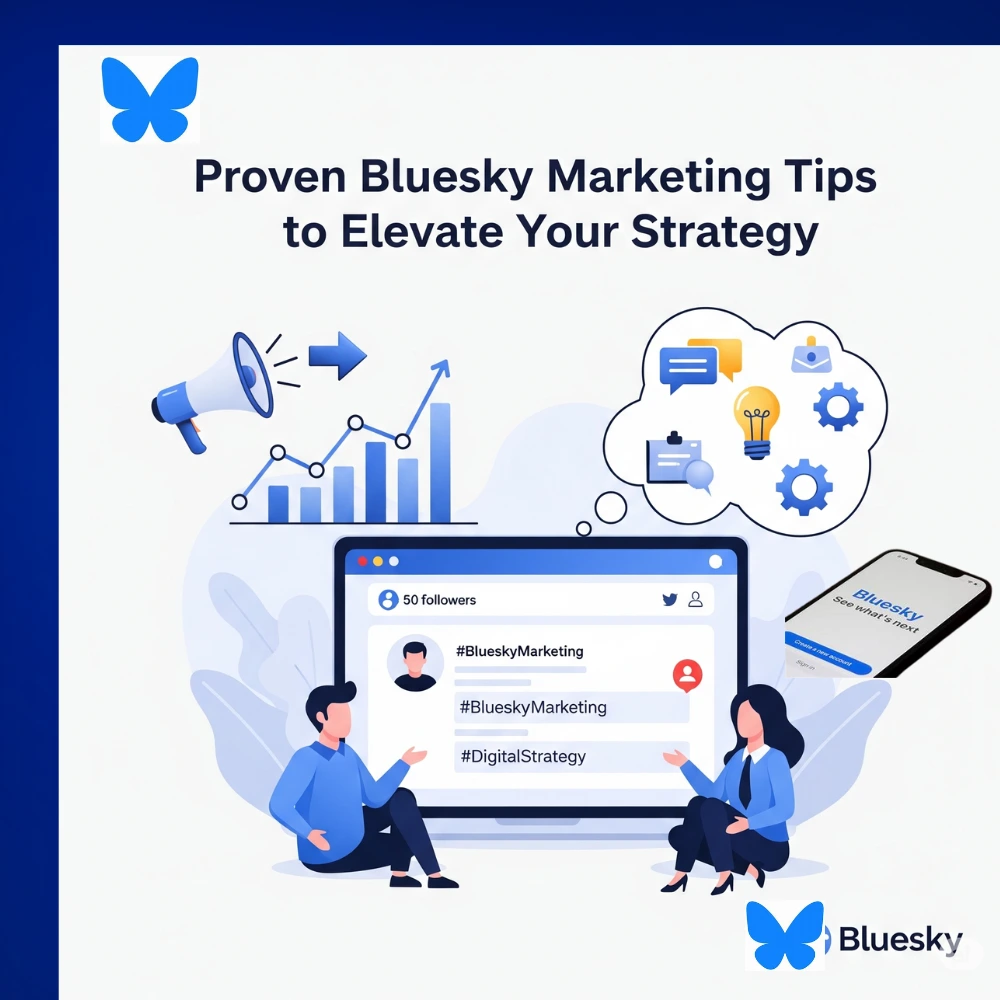 Illustration of Bluesky marketing tools and user engagement