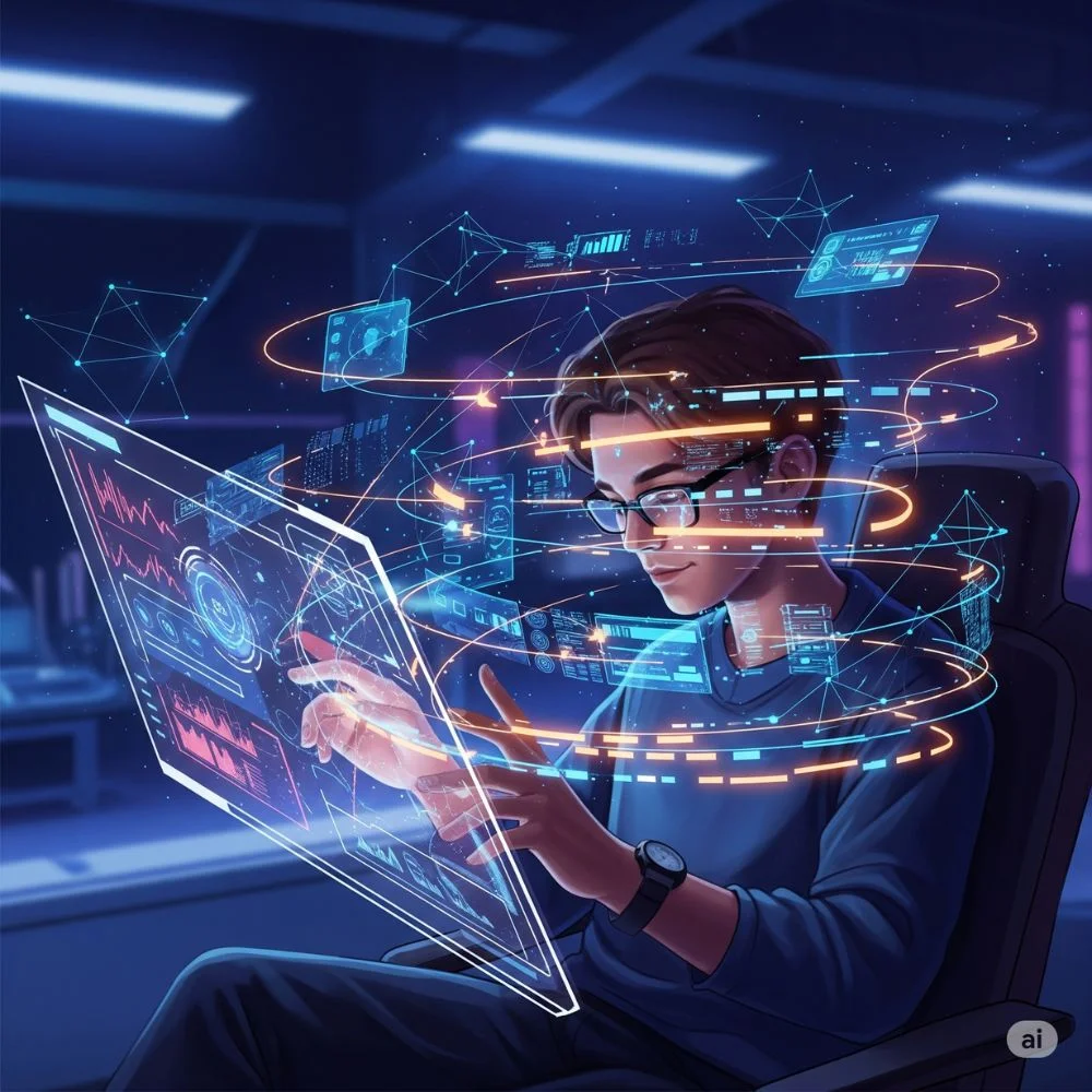 a person browsing and fetching data
