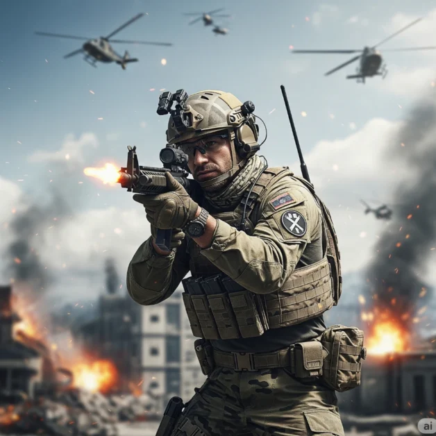 Warzone 2.0 soldier aiming in battlefield action