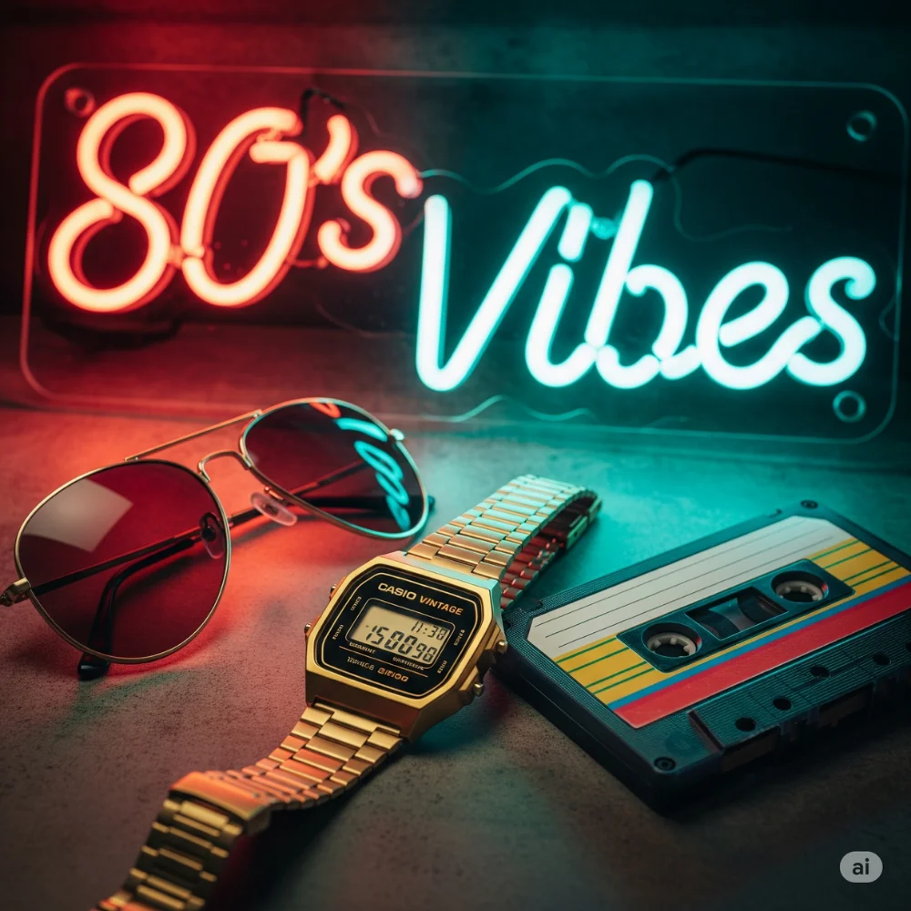 Retro Casio watch with vintage accessories