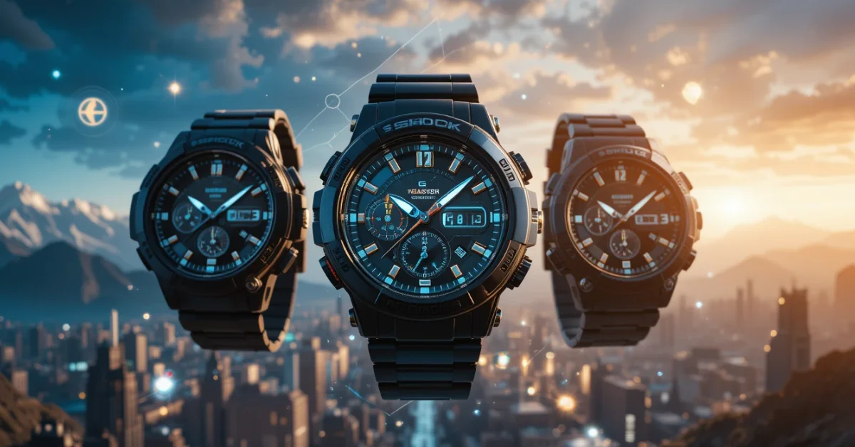 Futuristic Casio watches with glowing effects