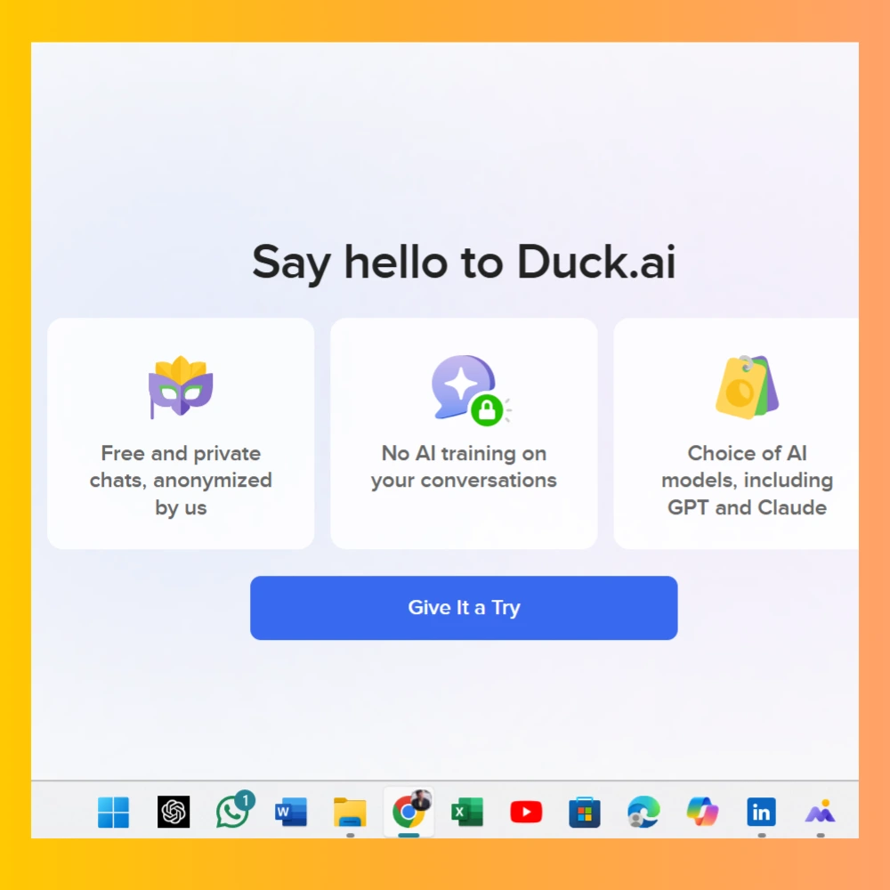 Duck.ai features: Private chats, no AI training, GPT options