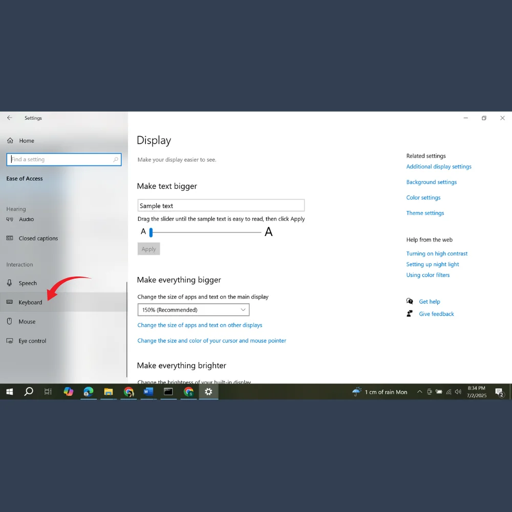 Select Keyboard from the left-hand menu options.