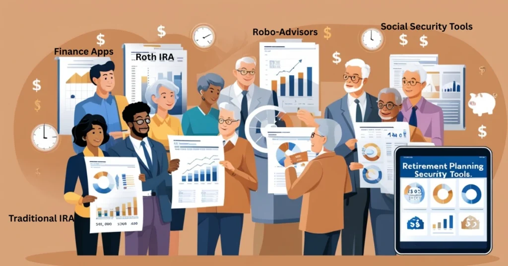 People comparing retirement plan tools and savings charts