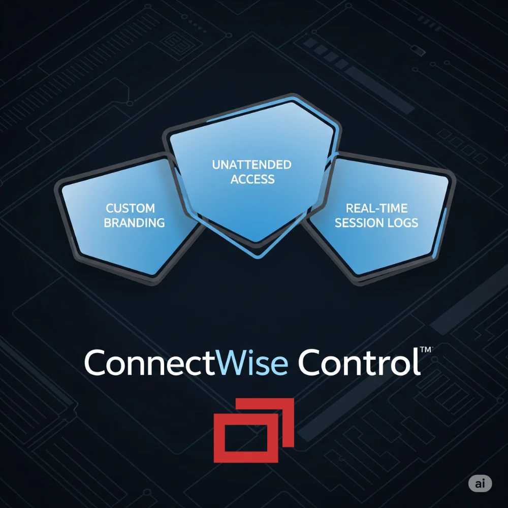 ConnectWise logo with control feature bubbles