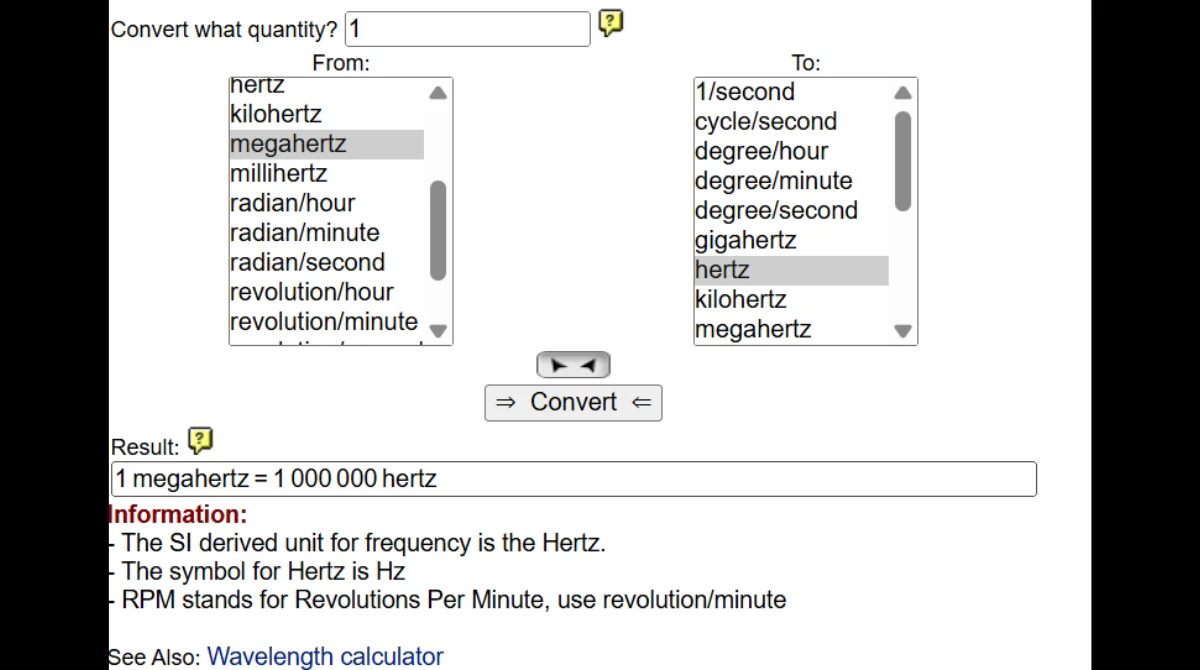 Converting MHz to Hz