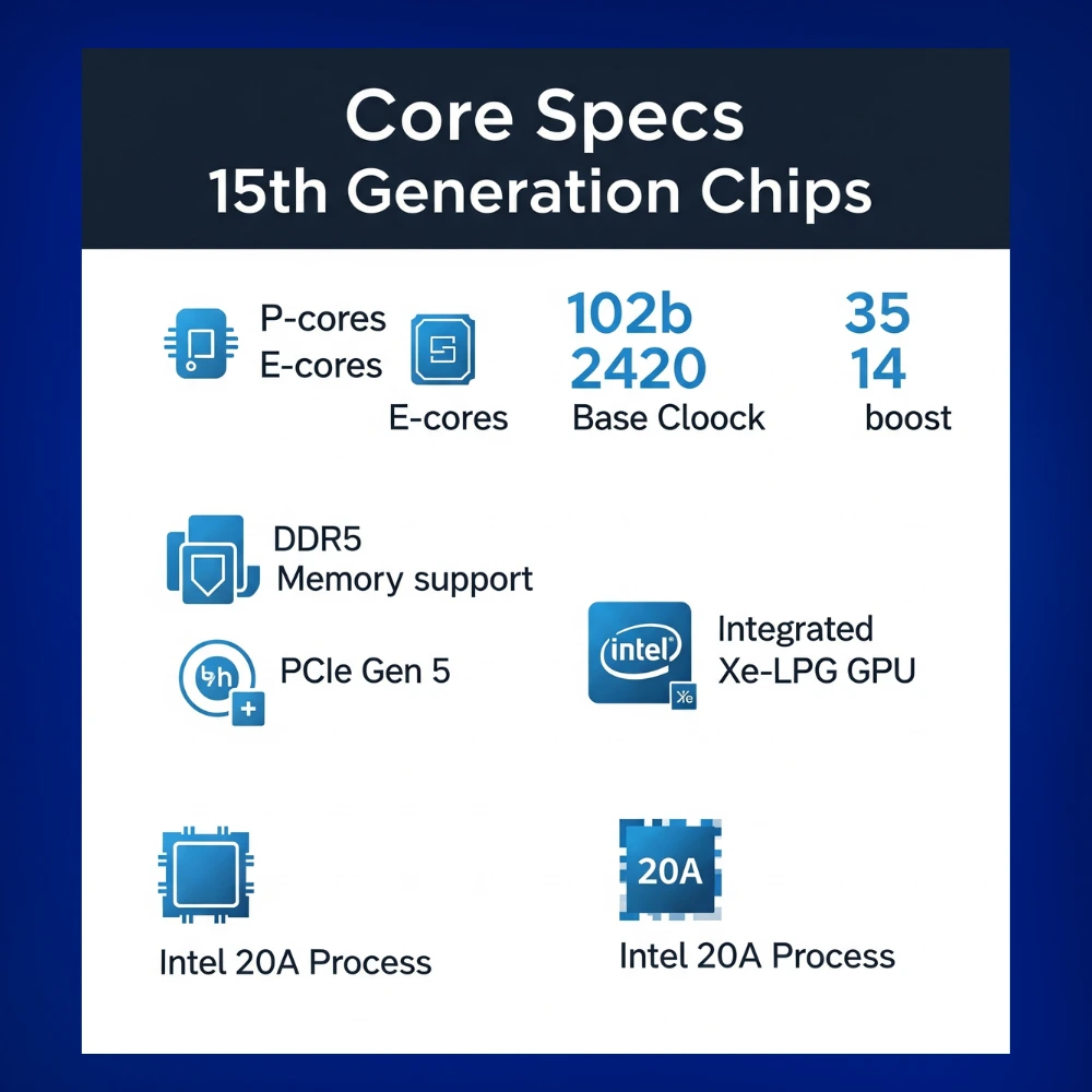Infographic showing 15th Gen Intel chips core specs