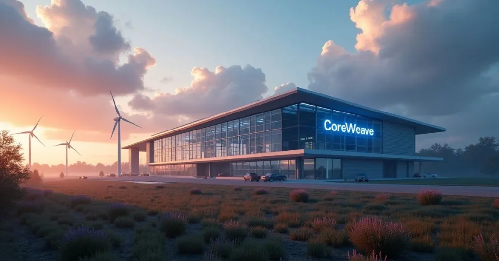CoreWeave’s upcoming AI data center in Pennsylvania with modern design and sustainable features.