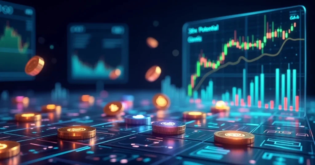 Crypto dashboard showing 30x potential coins and charts on Crypto30x.com Gemin