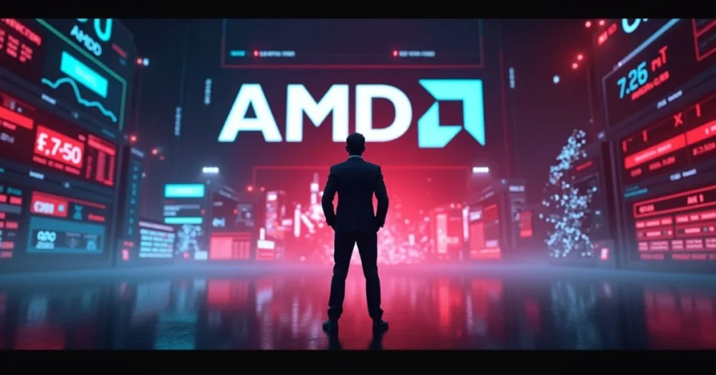 Visual of stock charts showing AMD exit and rising AI trend, symbolizing David Tepper's investment pivot.