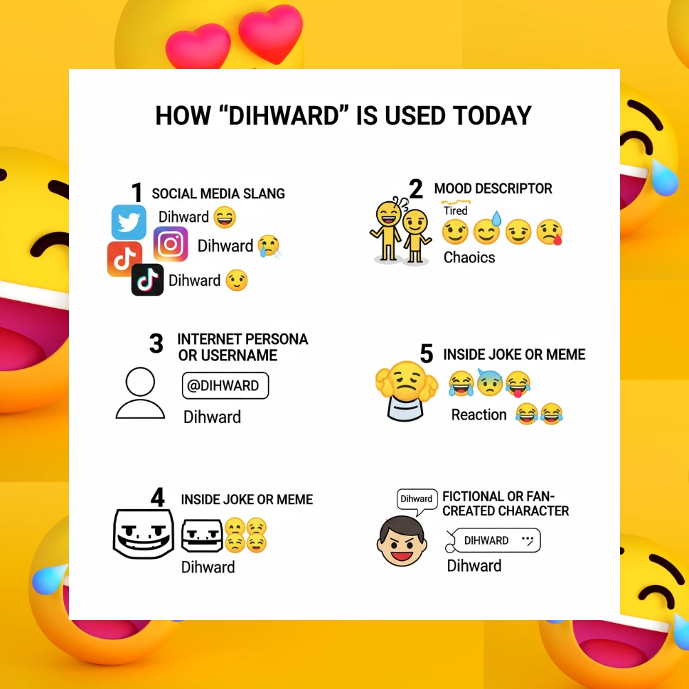 Visual guide showing how the word “Dihward” is used today