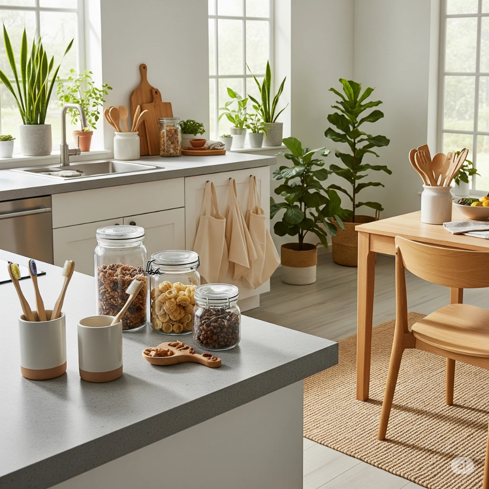 Realistic eco-home with bamboo and reusable essentials