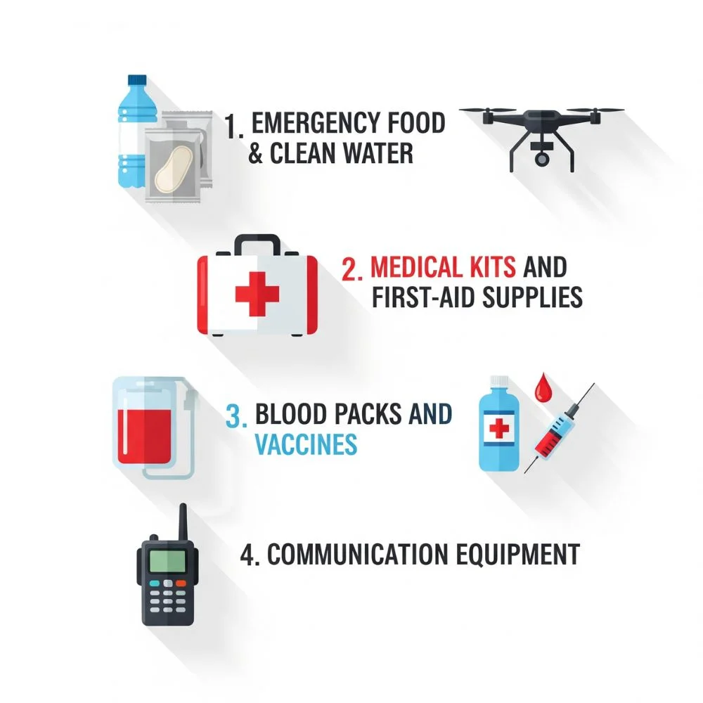 Emergency items delivered by drones.