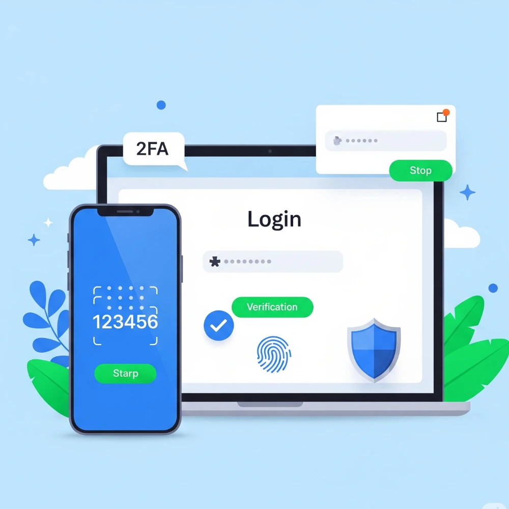Illustration of two-factor authentication with a smartphone showing a code