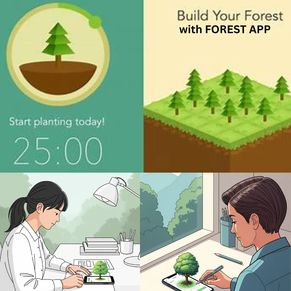 Growing digital tree on phone during focused work