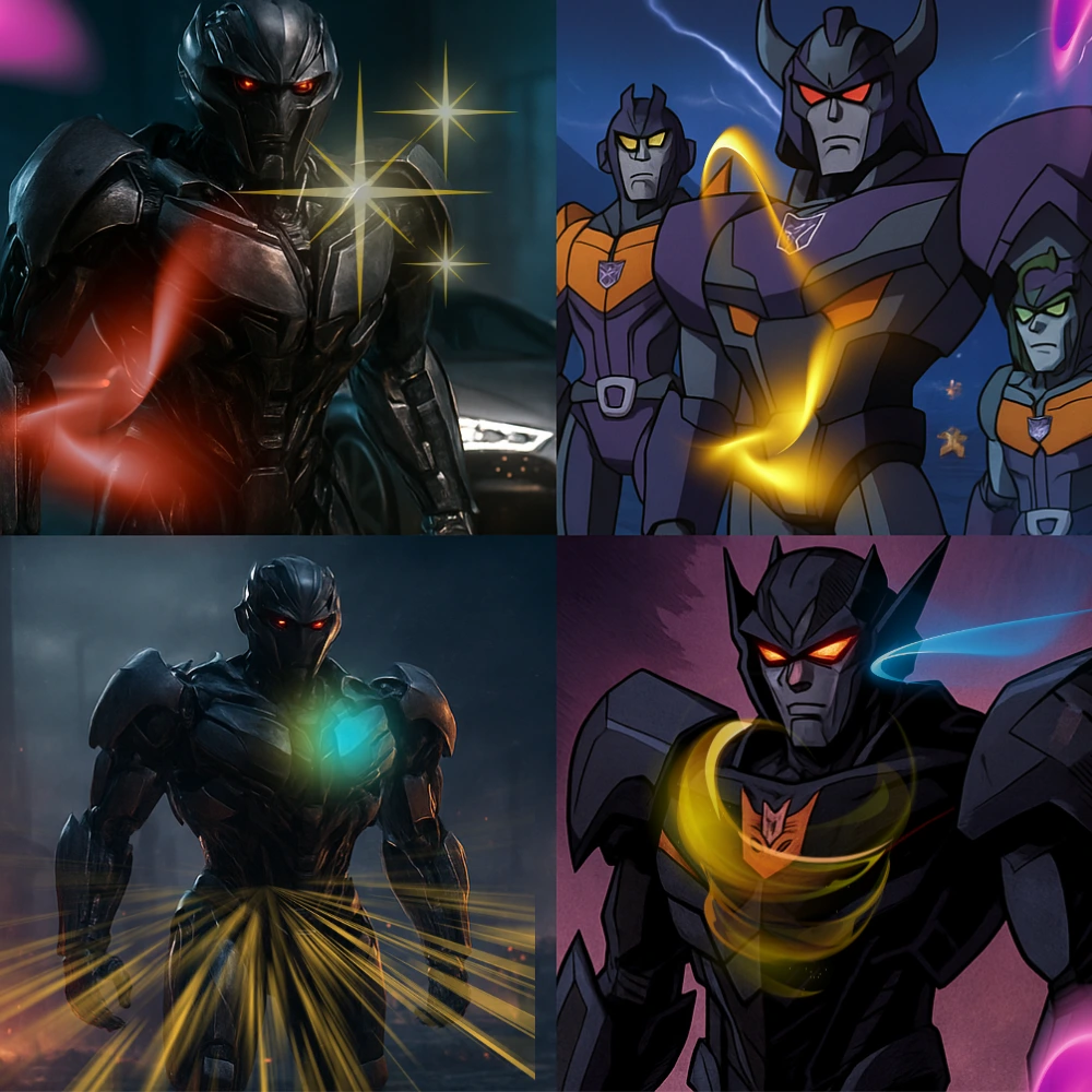 Collage of Sideways Transformers versions: movie, animated, 3D, and comic styles.