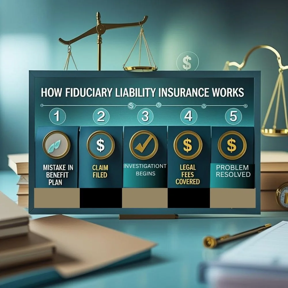 Steps of fiduciary liability insurance process infographic. 