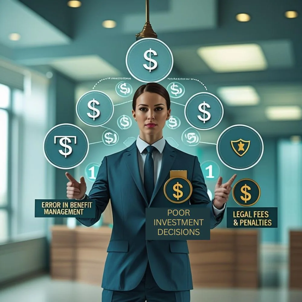 Infographic explaining how fiduciary liability insurance works step by step. 