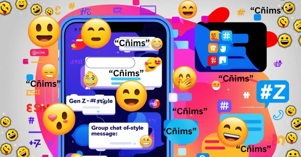 Smartphone chat showing slang word “Cñims” and emojis