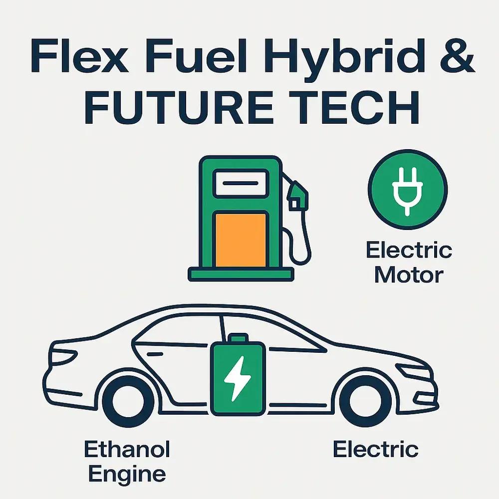 info graphic spotting image about flex fuel hybird & Future Tech and explain with the help of car .