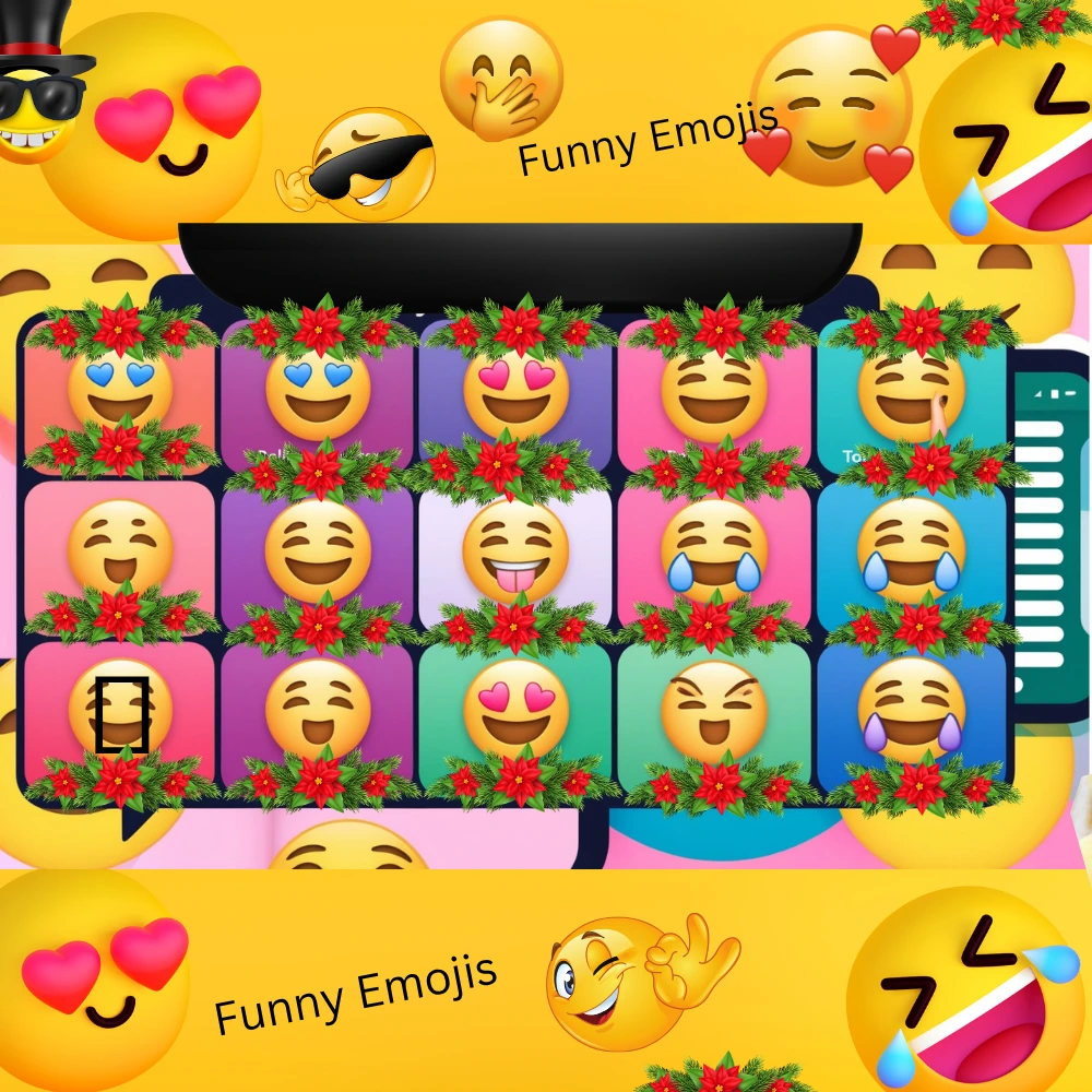 Funny emojis in a colorful, playful layout