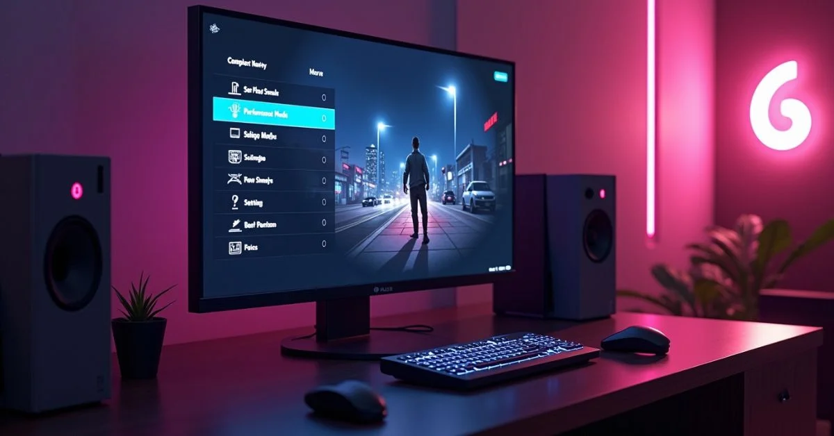 PS5 Pro setup with GTA 6 running in performance mode at 60fps.