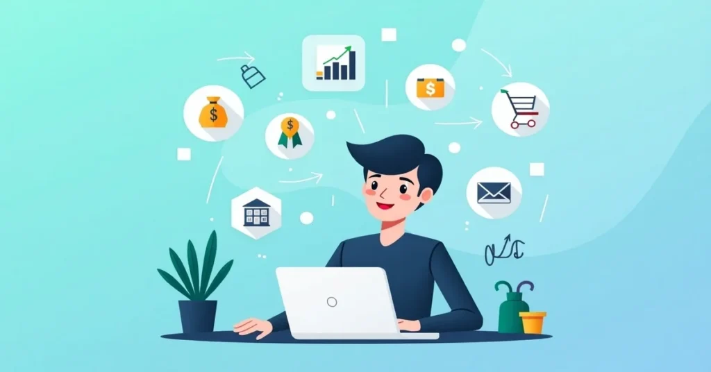 The image represents GetFreedomUnlimited.com, highlighting financial freedom, online business growth, and success through digital tools and smart money management.