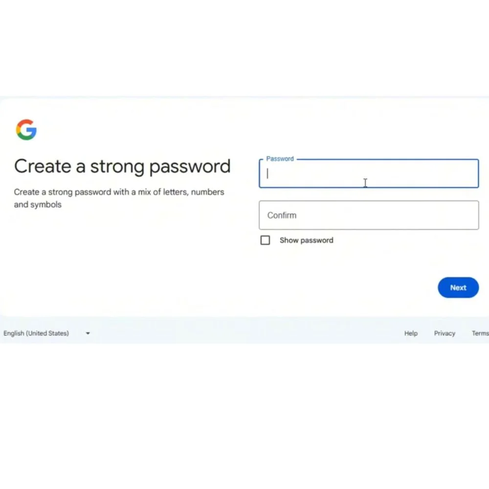 Gmail account setup.
