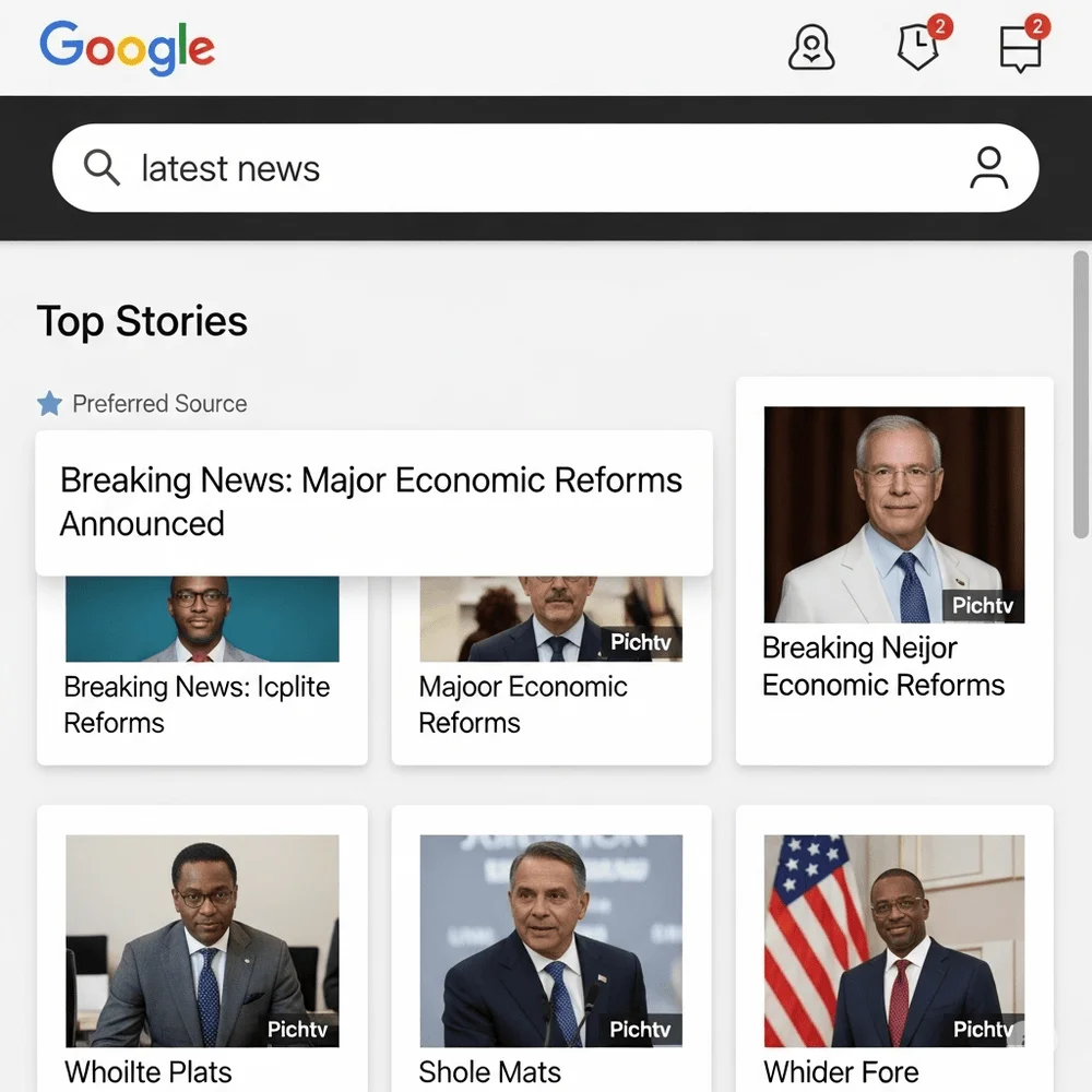 Screenshot of Google Search showing the 'Top Stories' section with the star icon for selecting preferred news sources.